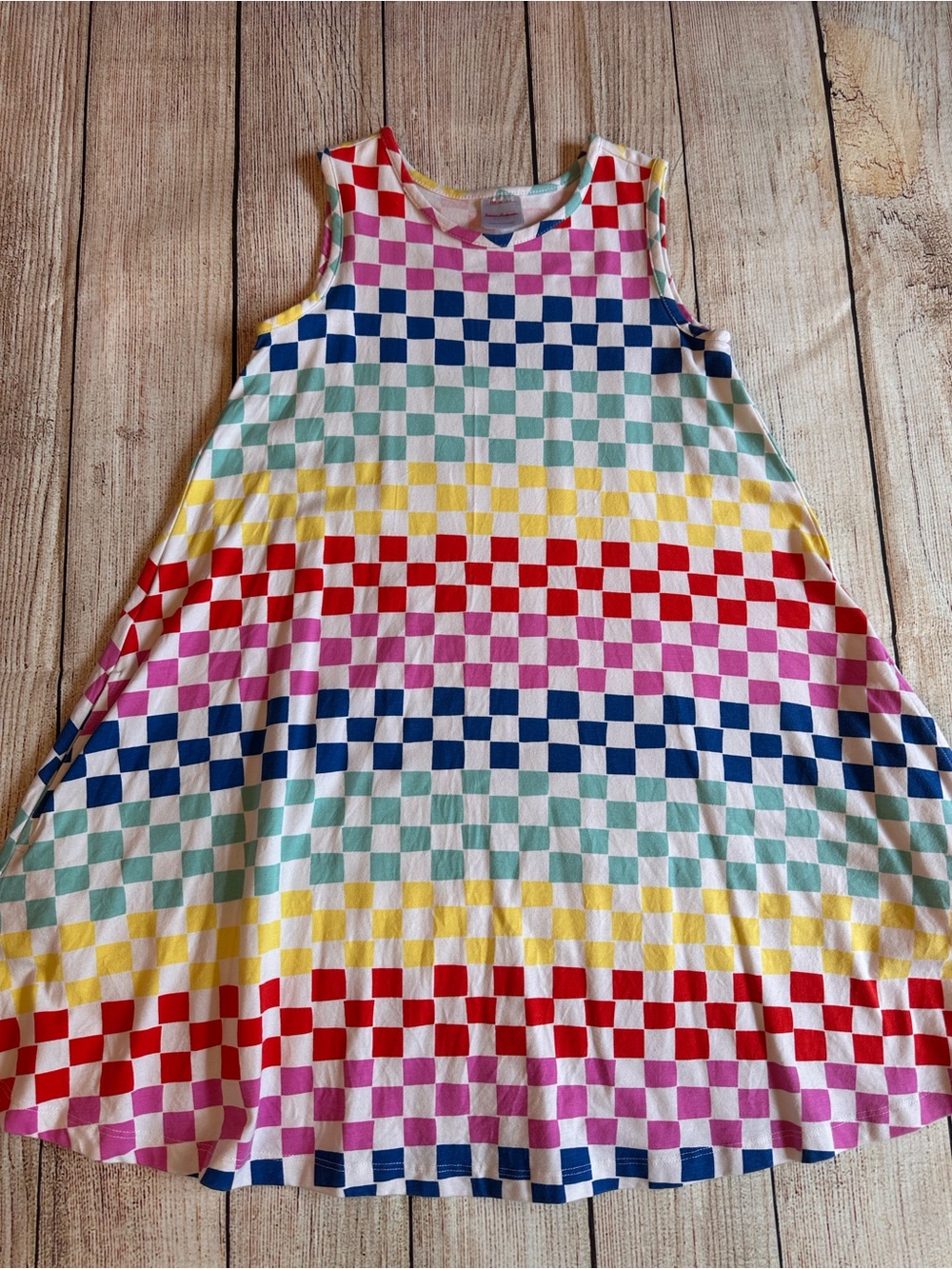 Hanna Andersson Girls 8 Rainbow Checkerboard Swing Dress